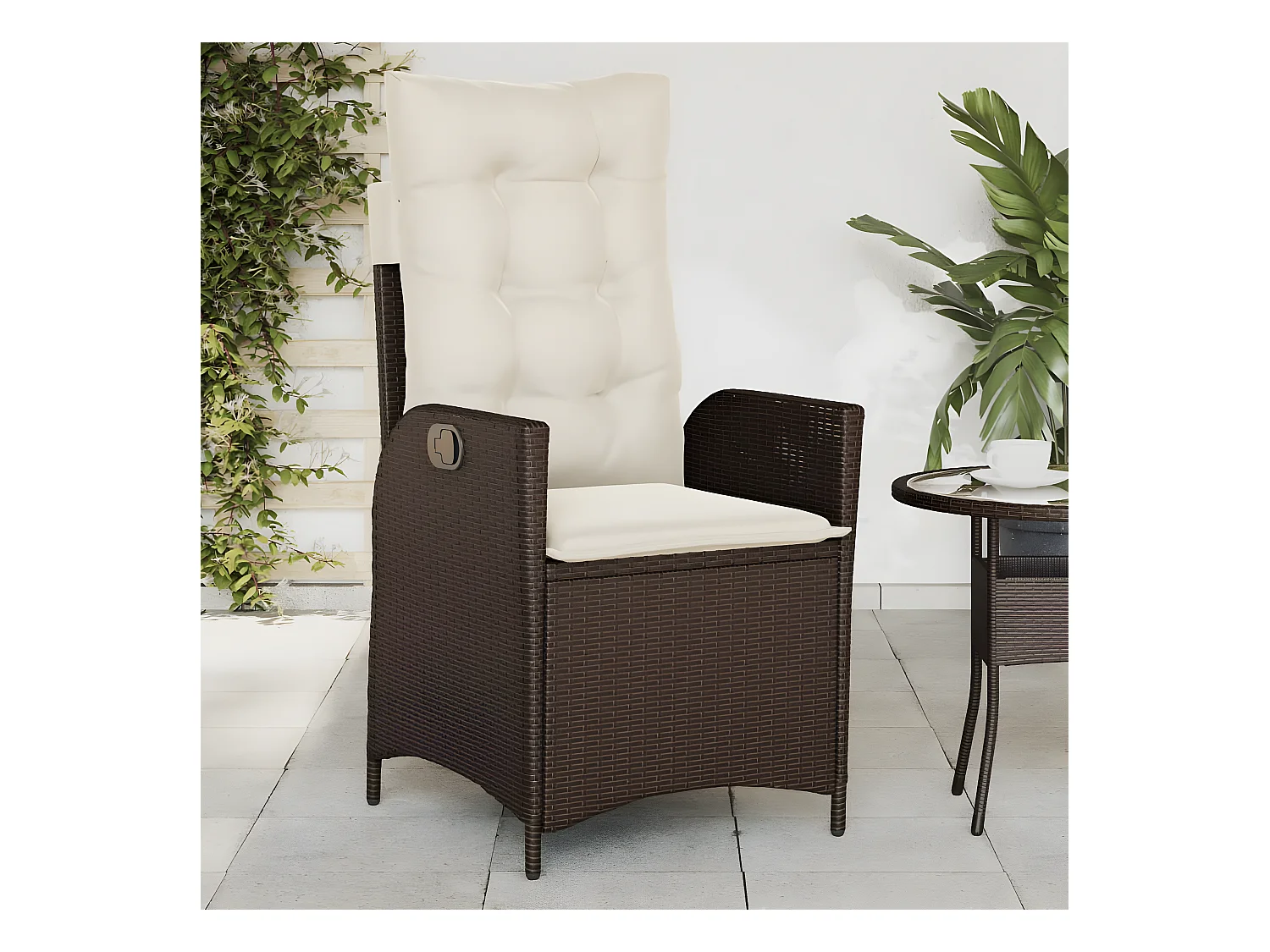 Lot de 2 Chaises inclinables de jardin et coussins marron rotin FR86963