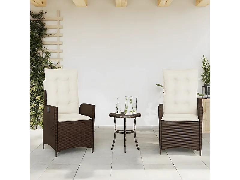 Lot de 2 Chaises inclinables de jardin et coussins marron rotin FR86963