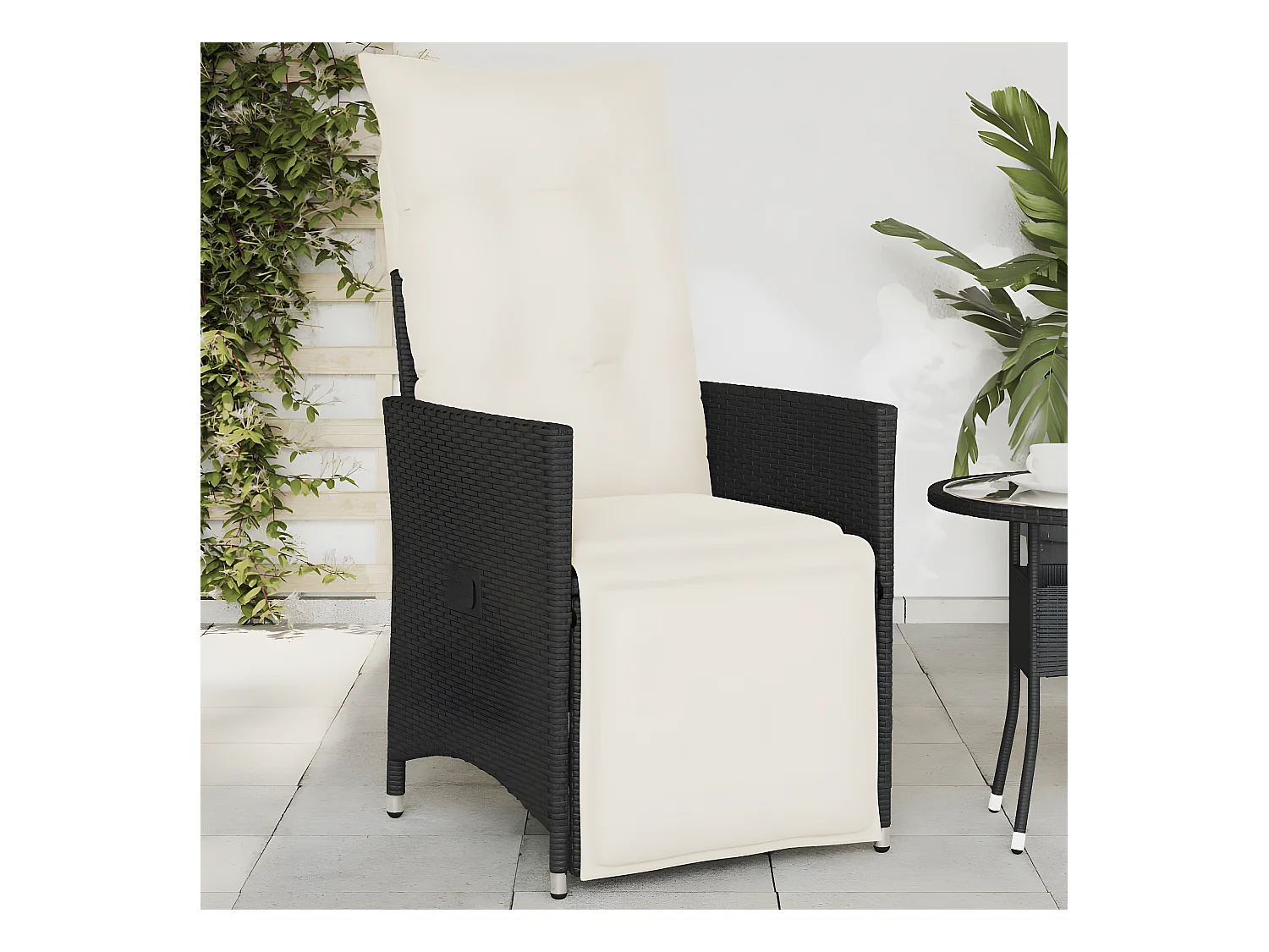 Chaise inclinable de jardin avec coussins noir résine tressée FR46216
