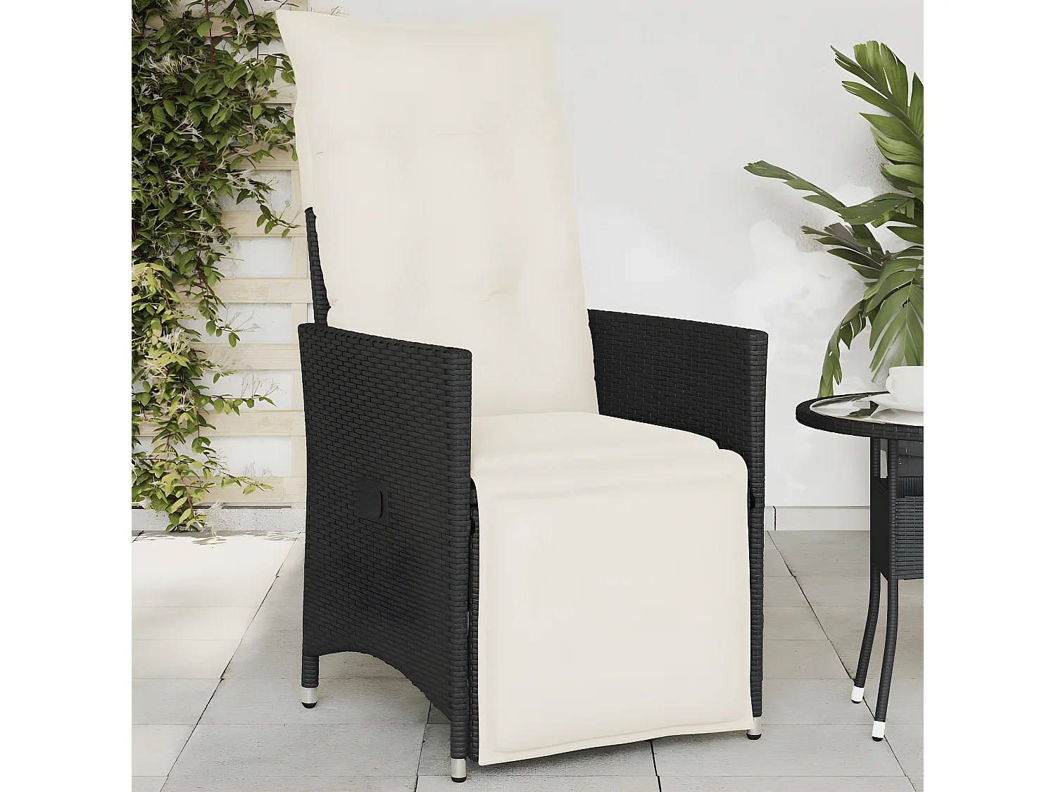 Chaise inclinable de jardin avec coussins noir résine tressée FR46216