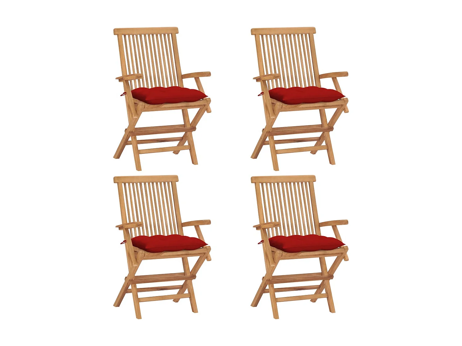 Lot de 4 Chaises de jardin avec coussins rouge Bois de teck massif FR91713