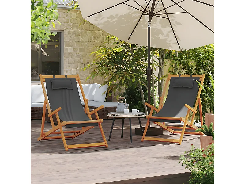 Lot de 2 Chaises de plage pliables gris tissu FR60117
