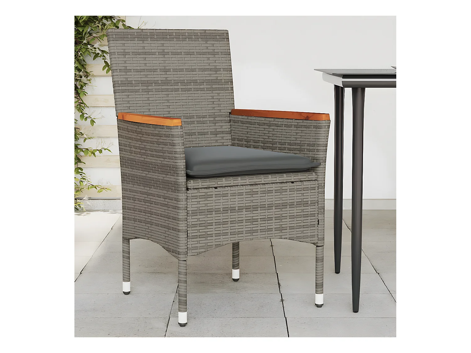 Lot de 2 Chaises de jardin avec coussins gris résine tressée FR13494