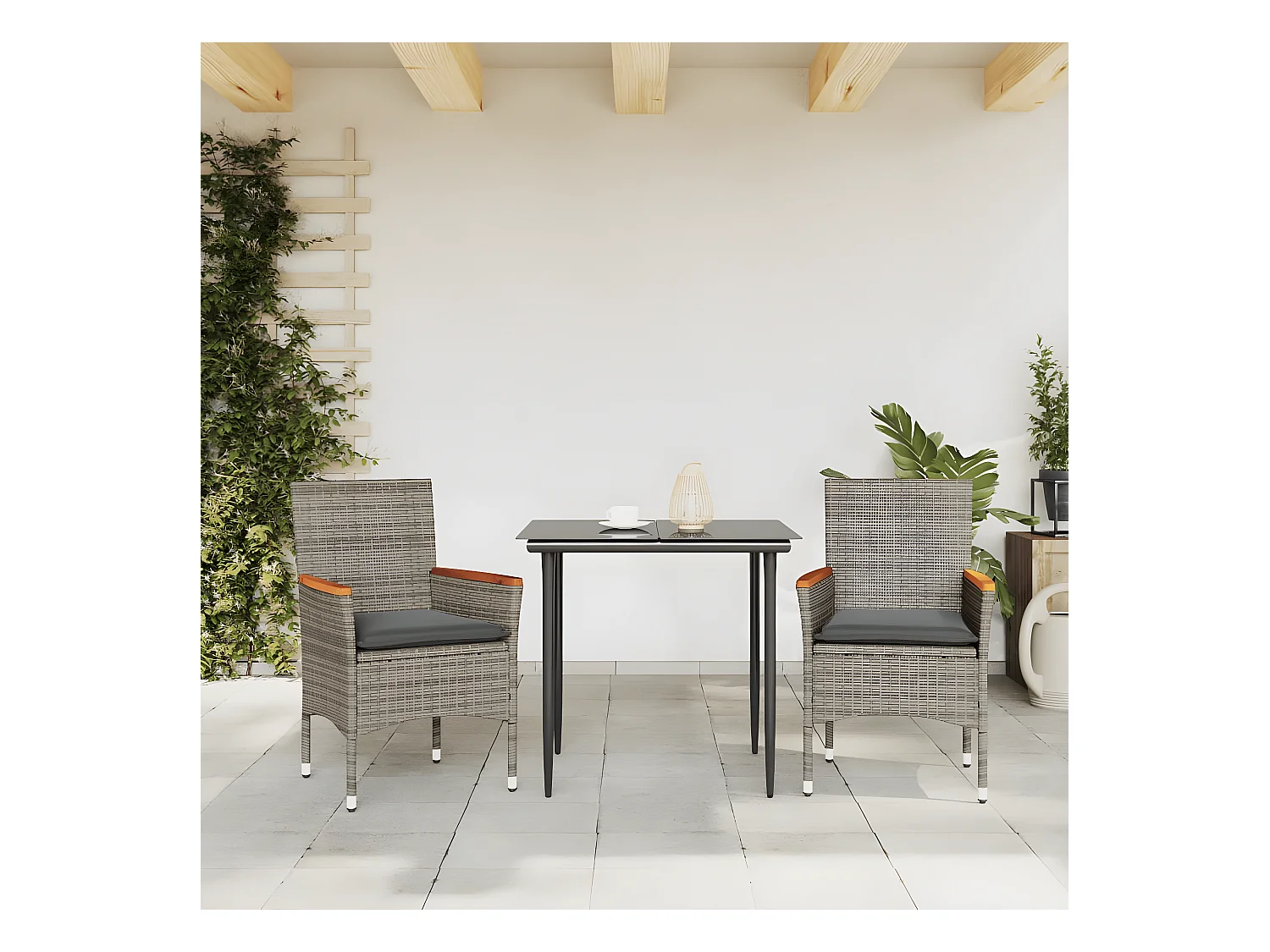 Cadeiras de jardim com almofadões 2 pcs vime PE cinzento PT657046