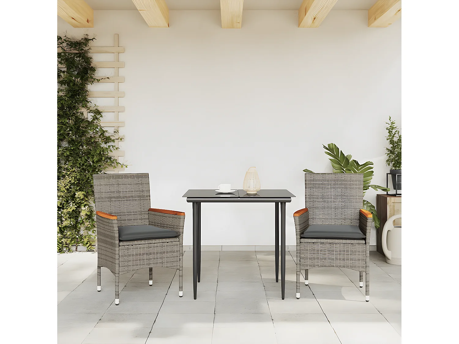 Lot de 2 Chaises de jardin avec coussins gris résine tressée FR13494