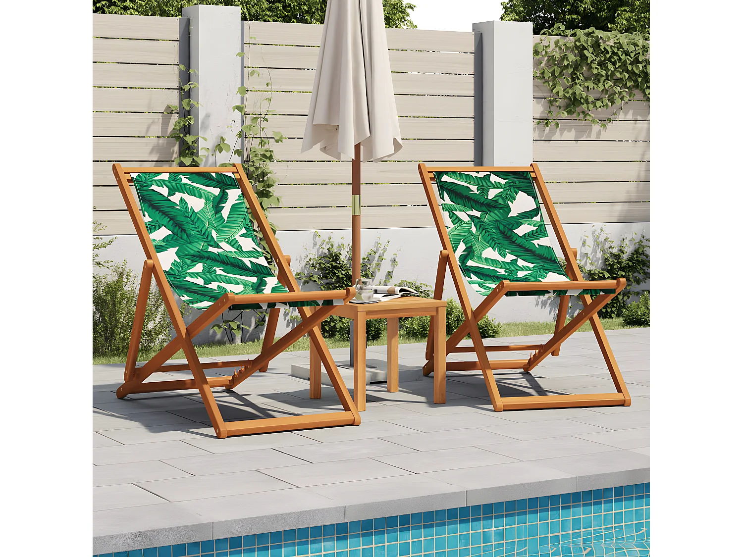 Silla de playa plegable madera maciza de eucalipto y tela hojas ES929043