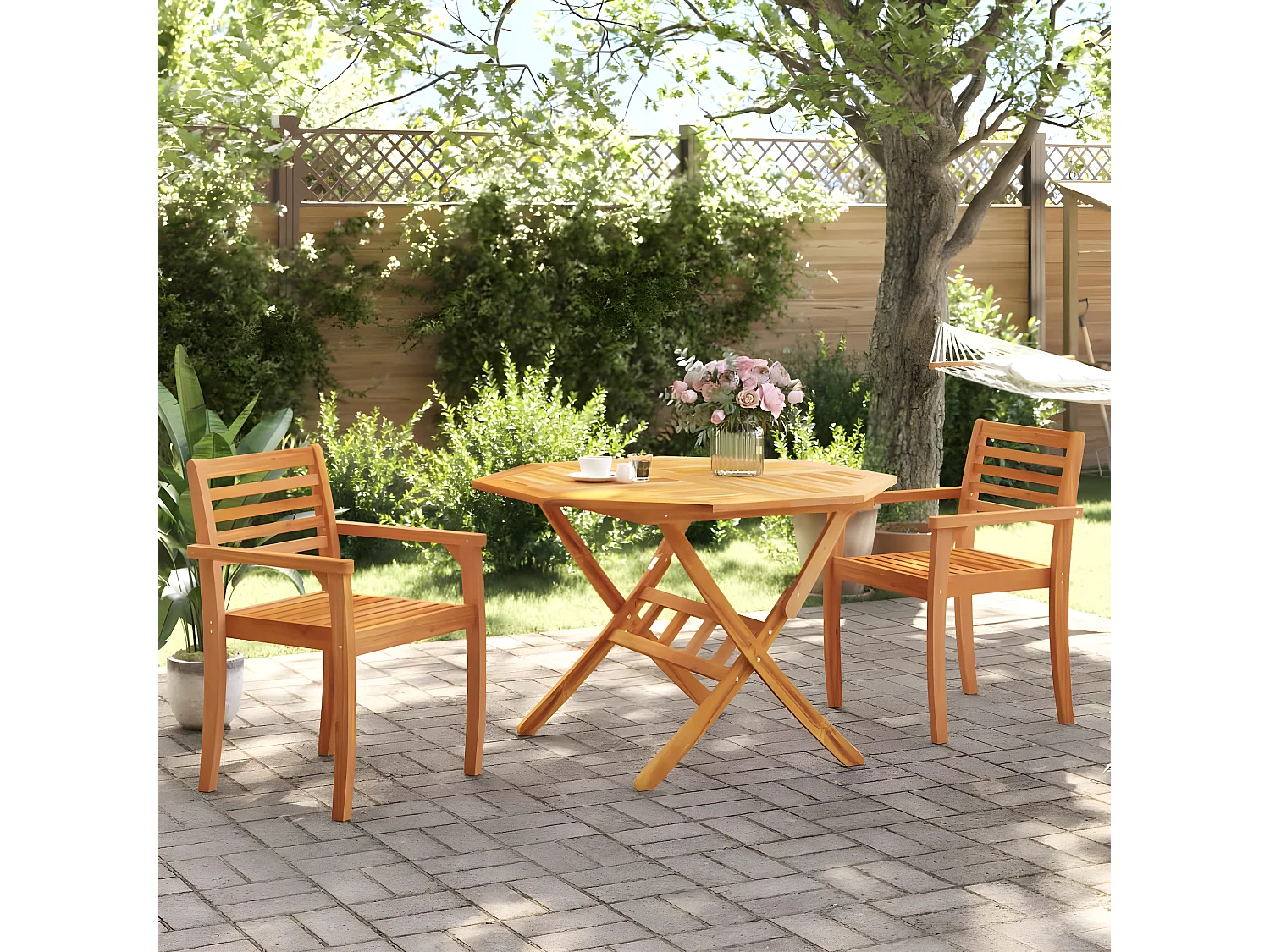 Lot de 2 Chaises de jardin 59x55x85 cm bois massif d'acacia FR15638