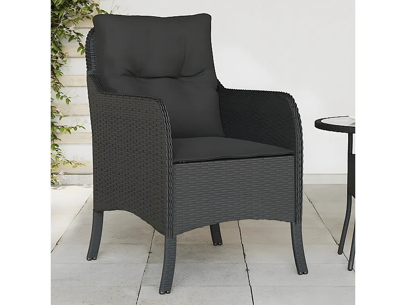 Cadeiras de jardim com almofadões 2 pcs vime PE preto PT486380