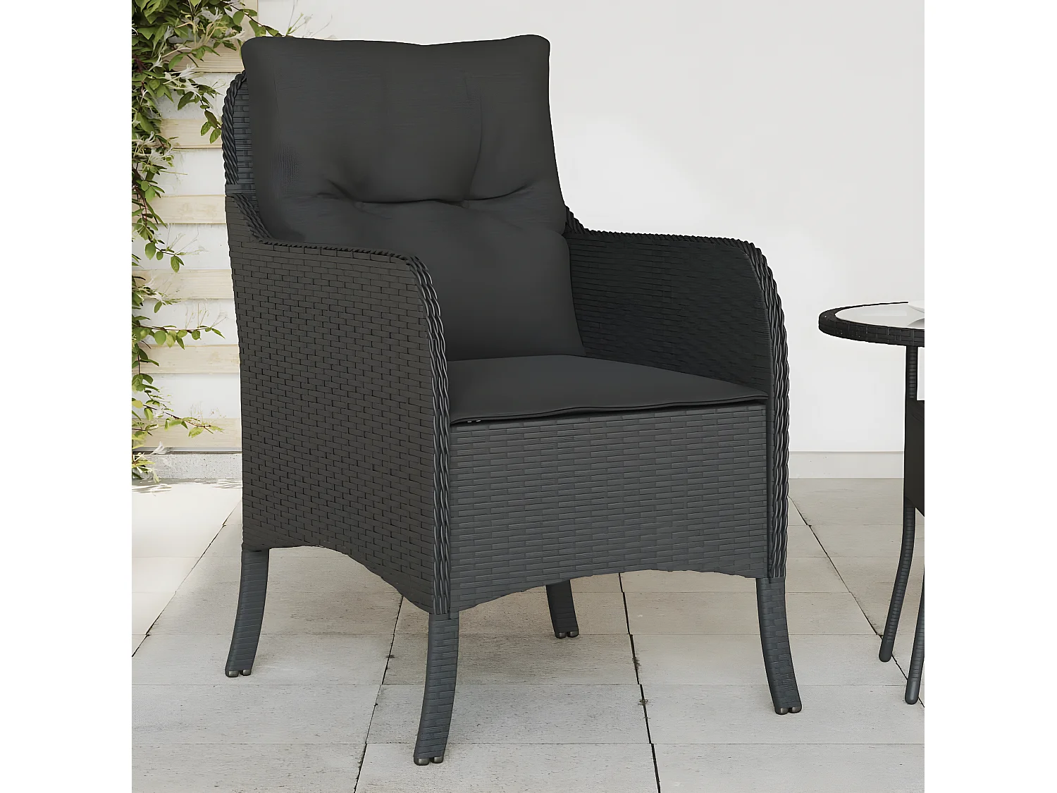 Cadeiras de jardim com almofadões 2 pcs vime PE preto PT486380