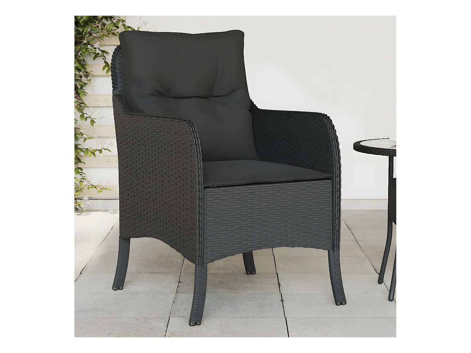 Lot de 2 Chaises de jardin avec coussins noir résine tressée FR57309