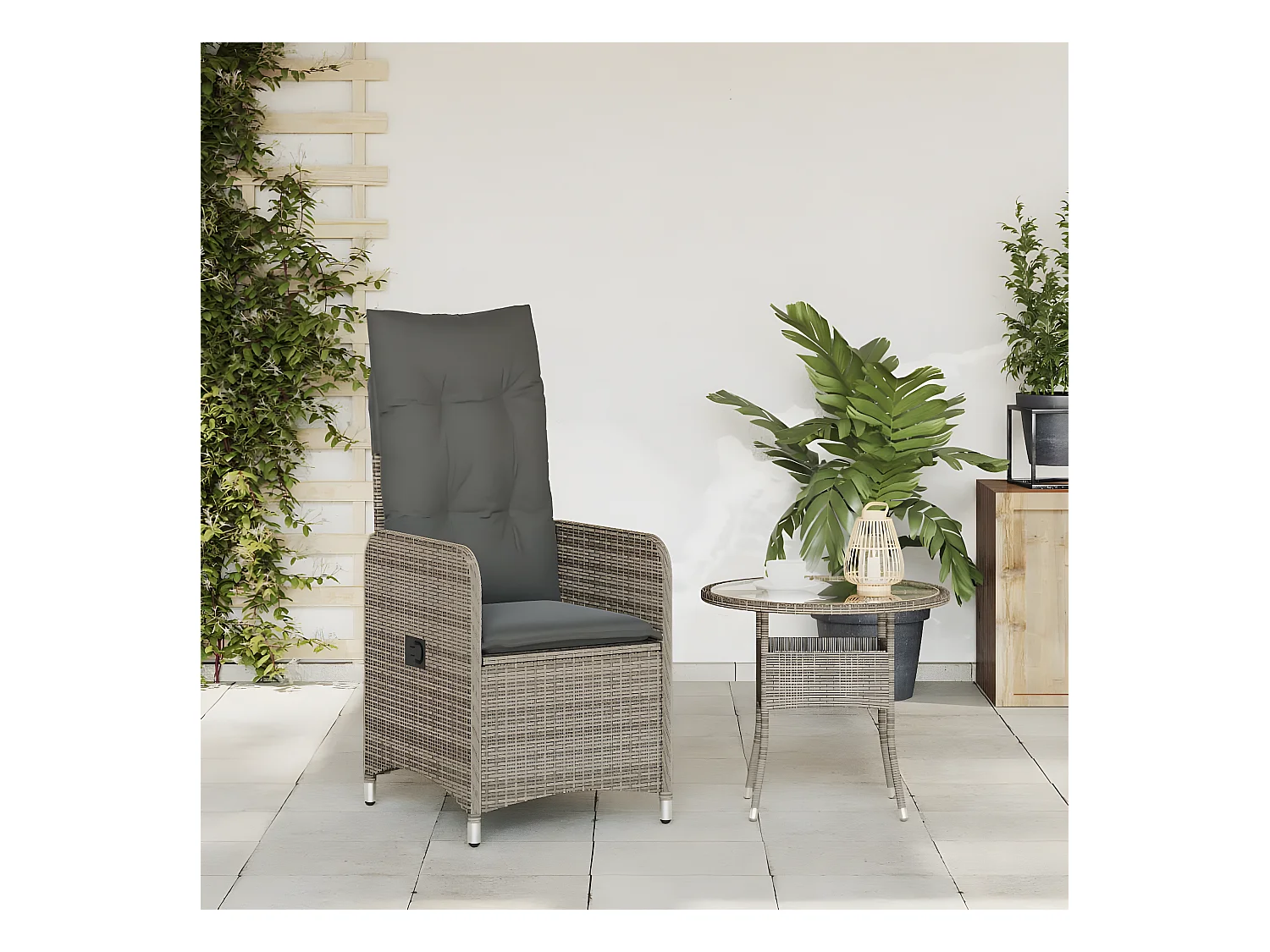 Chaise inclinable de jardin avec coussins gris résine tressée FR38984