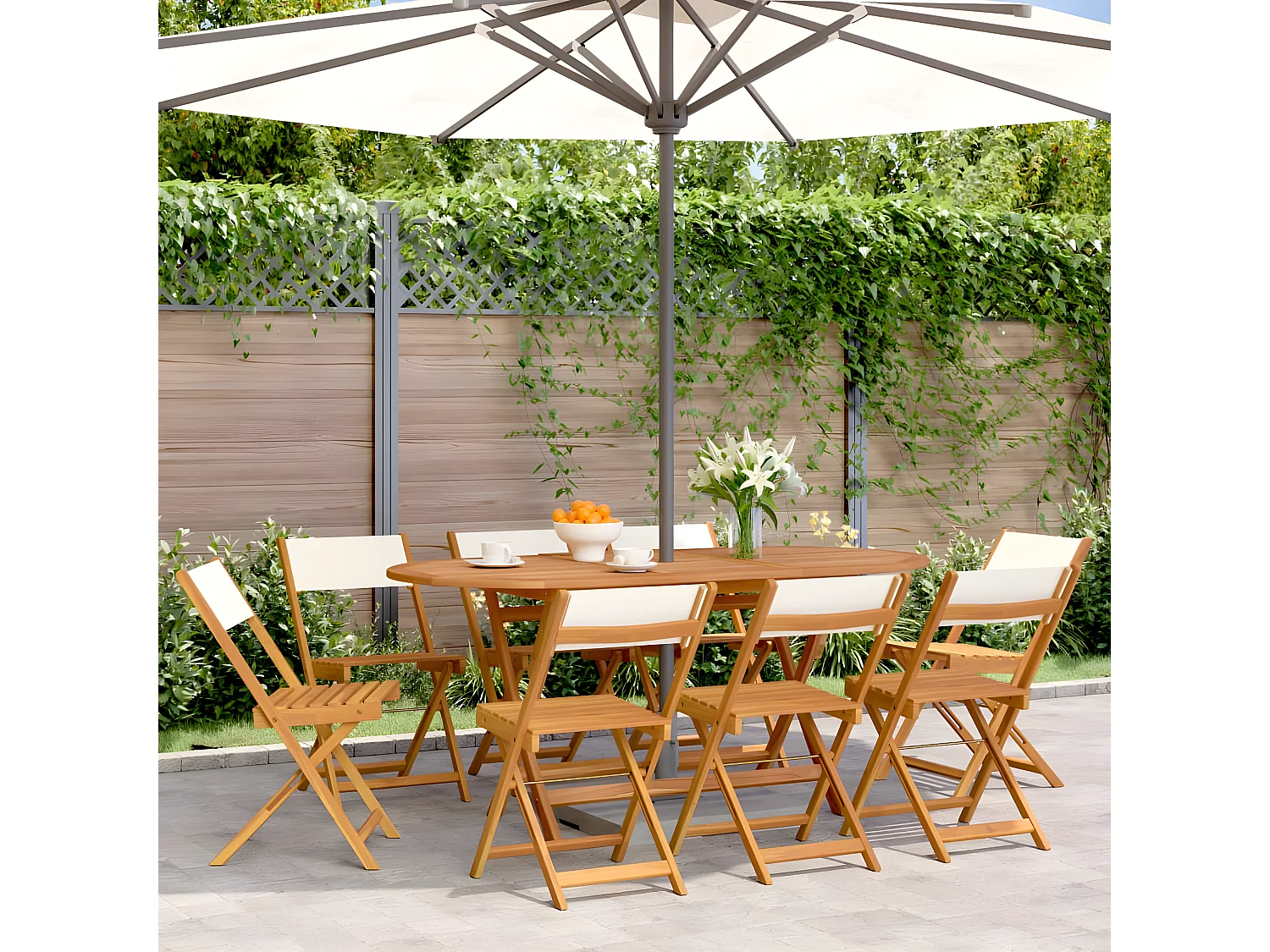 Lot de 8 Chaises de jardin pliantes tissu et bois massif FR19171