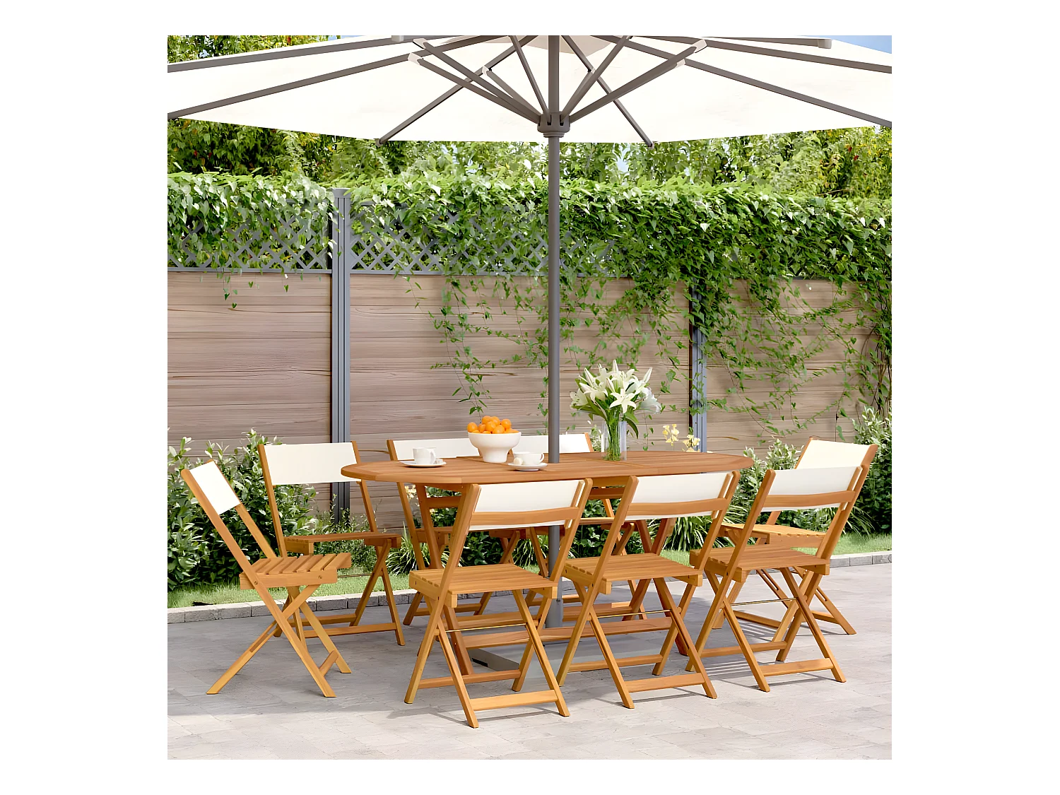 Lot de 8 Chaises de jardin pliantes tissu et bois massif FR19171