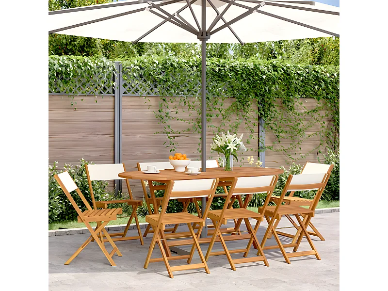 Lot de 8 Chaises de jardin pliantes tissu et bois massif FR19171