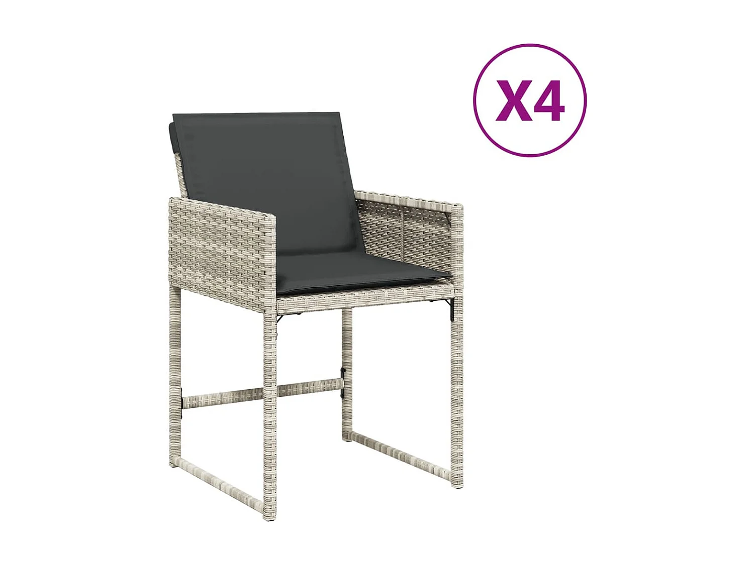 Lot de 4 Chaises de jardin avec coussins gris clair poly rotin FR47939