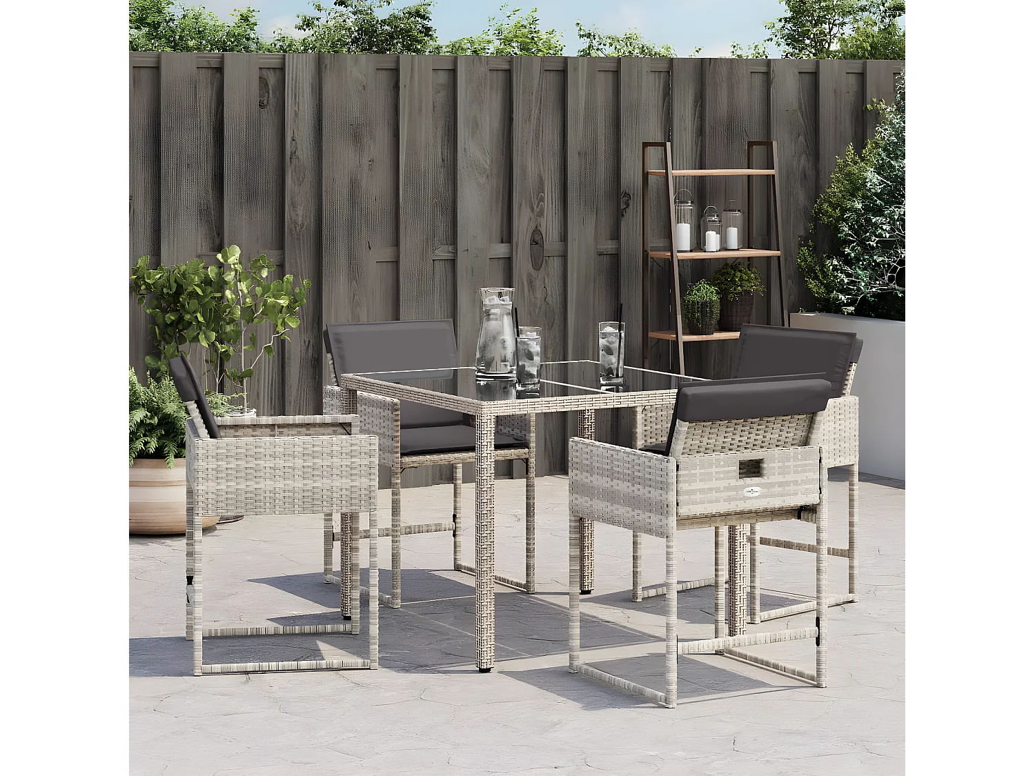 Lot de 4 Chaises de jardin avec coussins gris clair poly rotin FR47939