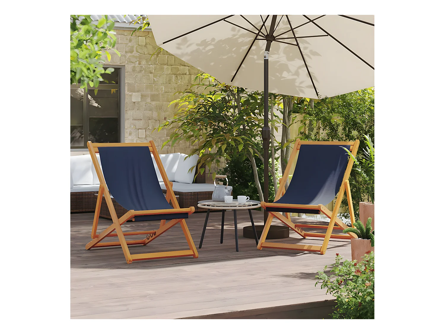 Lot de 2 Chaises de plage pliables bleu tissu FR18579
