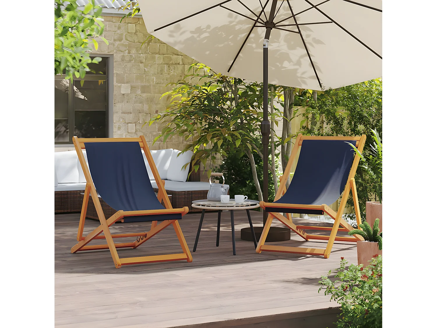 Lot de 2 Chaises de plage pliables bleu tissu FR18579