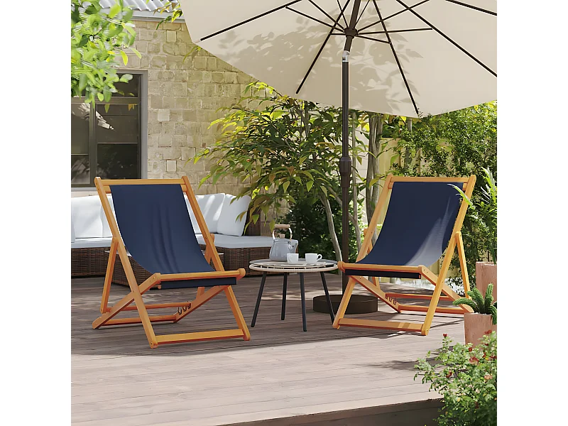 Lot de 2 Chaises de plage pliables bleu tissu FR18579