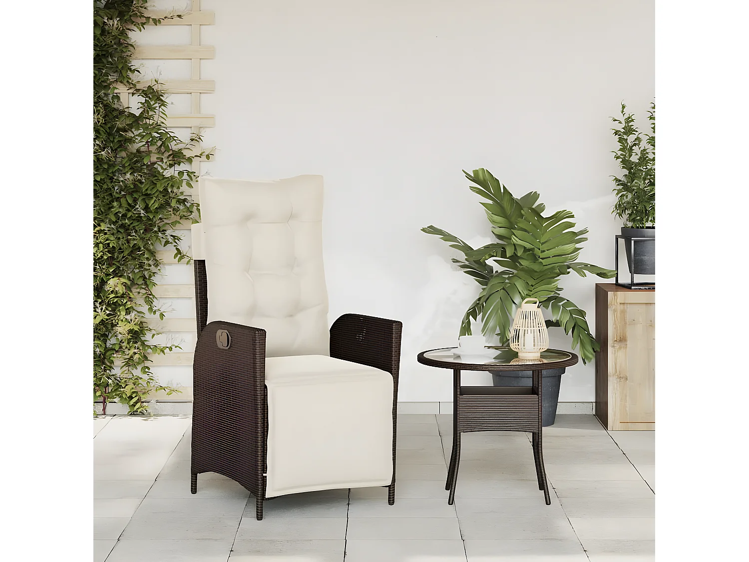 Chaise inclinable de jardin repose-pied marron résine tressée FR65704