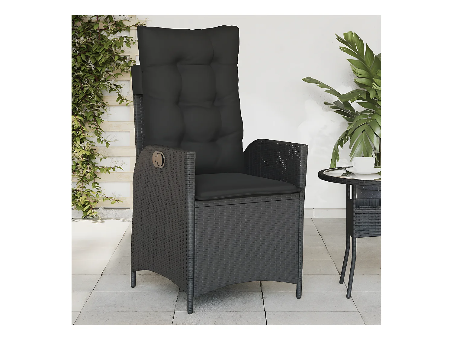 Lot de 2 Chaises inclinables de jardin et coussins noir rotin FR31533