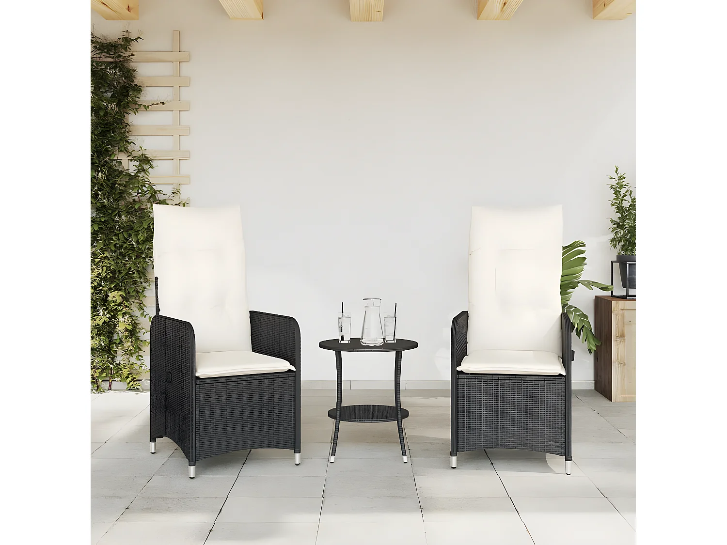 Juego de 2 Sillones reclinable jardín cojines ratán sintético negro ES326583