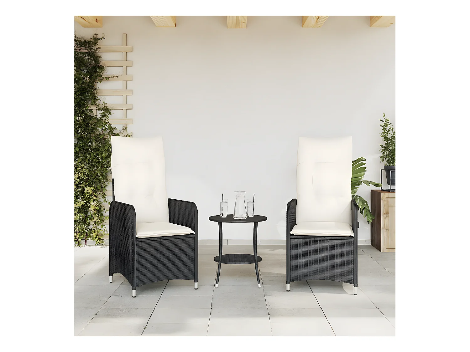 Lot de 2 Chaises inclinables de jardin et coussins noir rotin FR76338