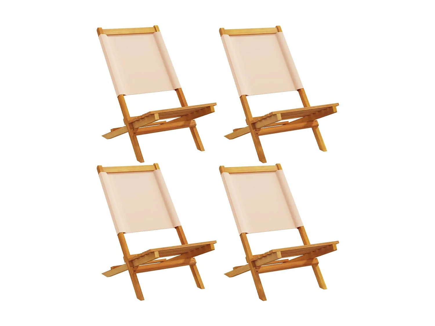 Lot de 4 Chaises de jardin pliantes beige tissu et bois massif FR31386