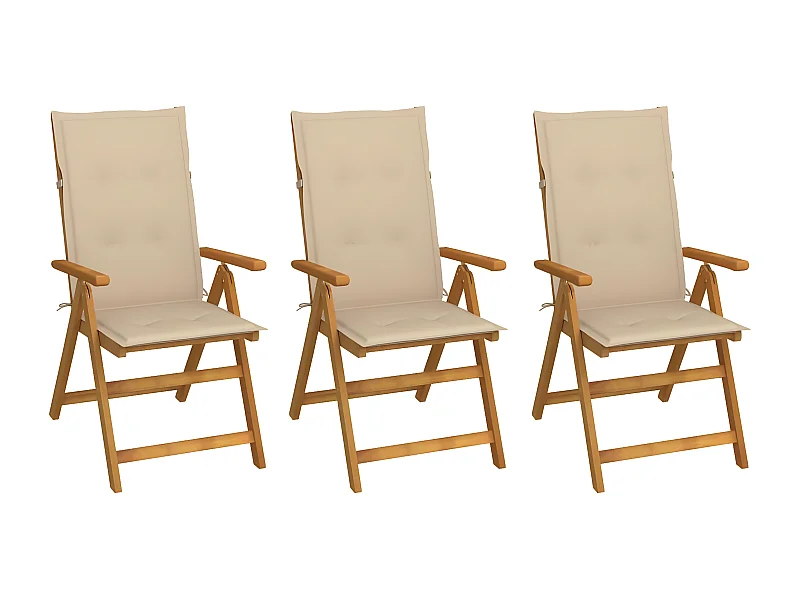 Lot de 3 Chaises pliables de jardin avec coussins Bois d'acacia FR62247