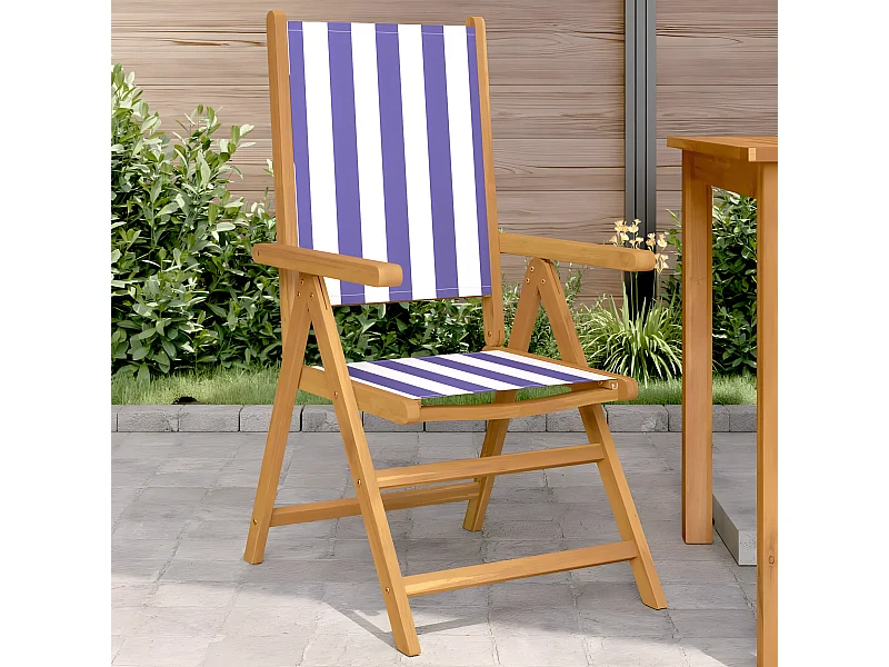 Tuinstoelen 2 st massief acaciahout en stof blauw en wit BE220291