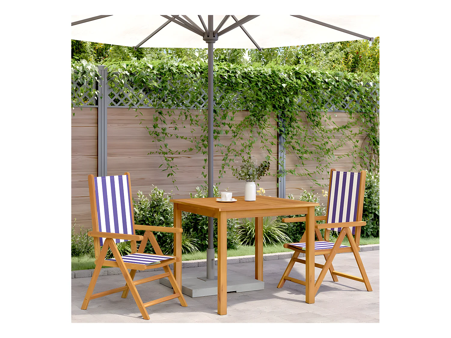 Lot de 2 Chaises de jardin bleu/blanc bois acacia massif tissu FR43778