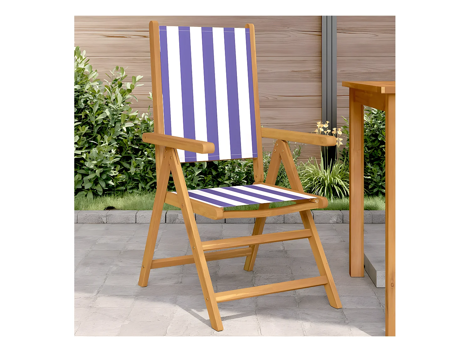 Tuinstoelen 2 st massief acaciahout en stof blauw en wit BE220291