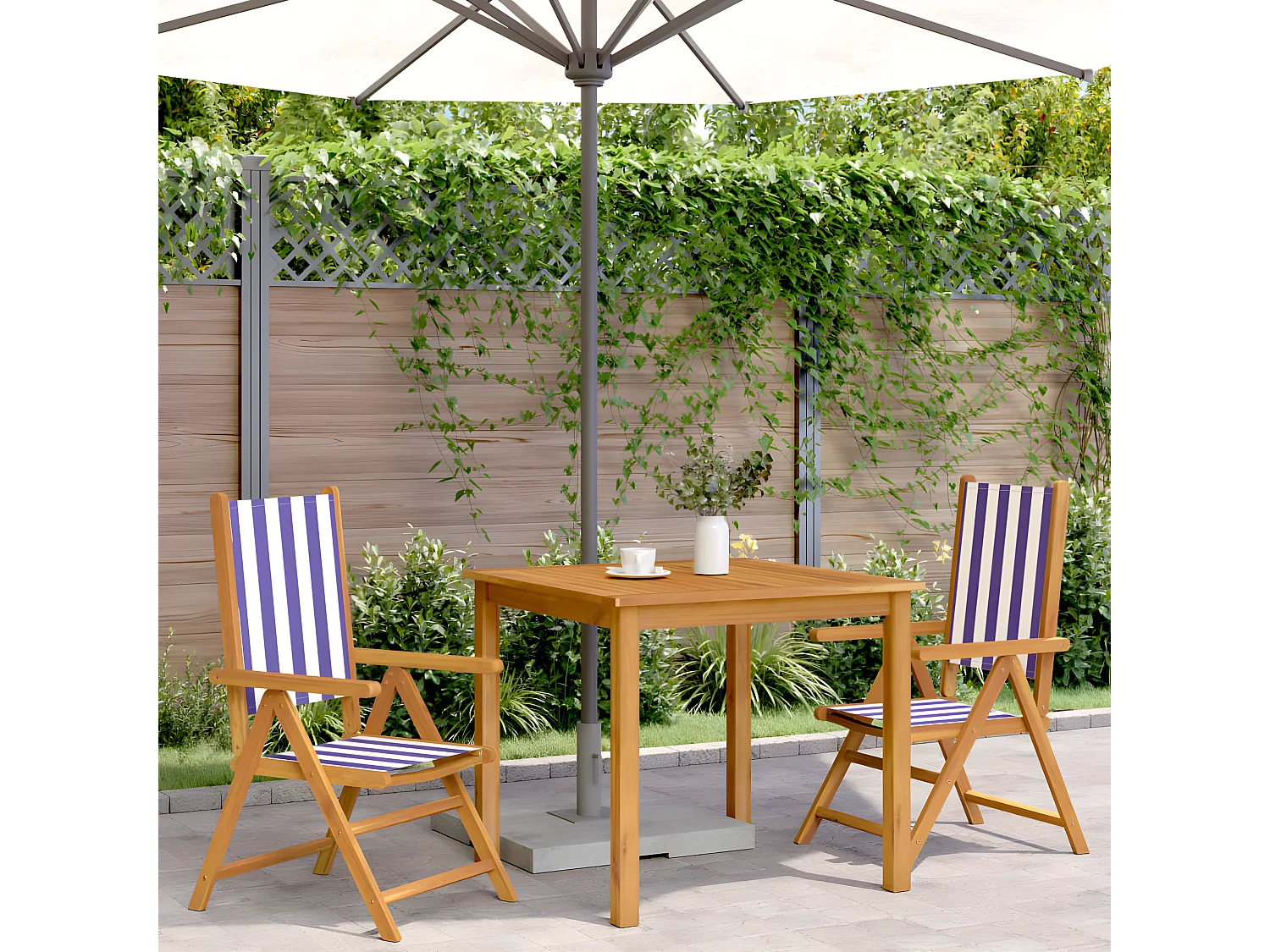 Lot de 2 Chaises de jardin bleu/blanc bois acacia massif tissu FR43778