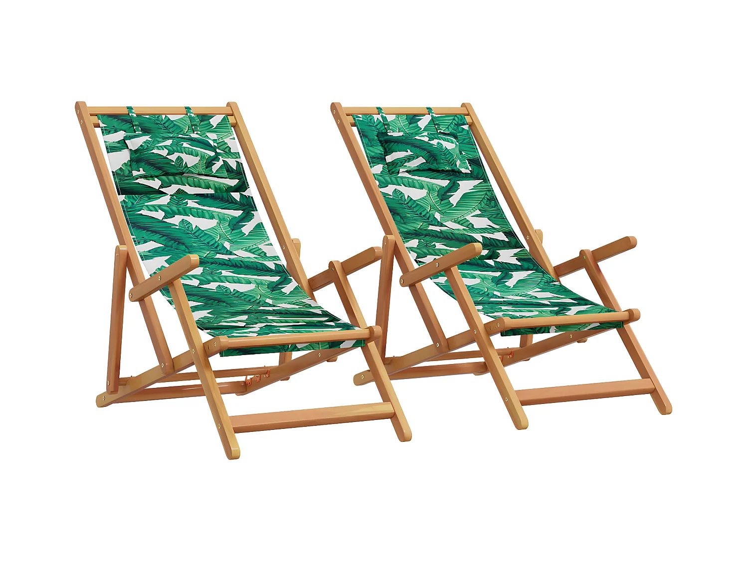 Lot de 2 Chaises de plage pliantes tissu et bois massif FR93444