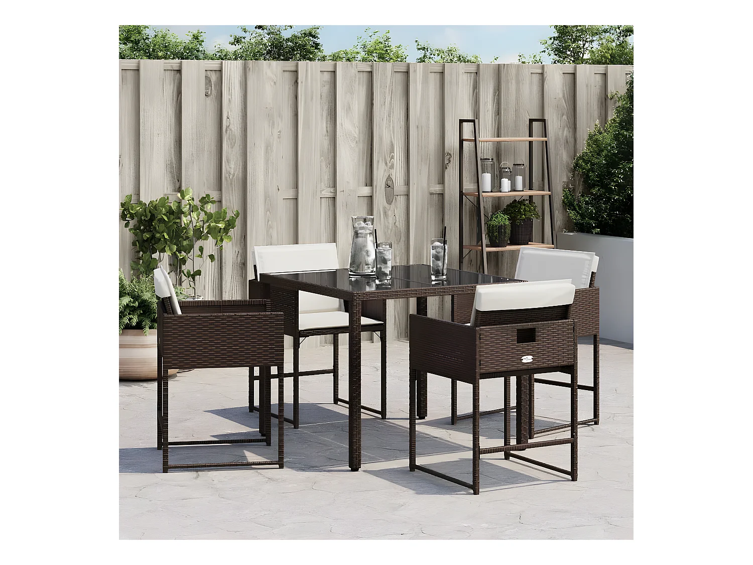 Lot de 4 Chaises de jardin avec coussins marron résine tressée FR36393