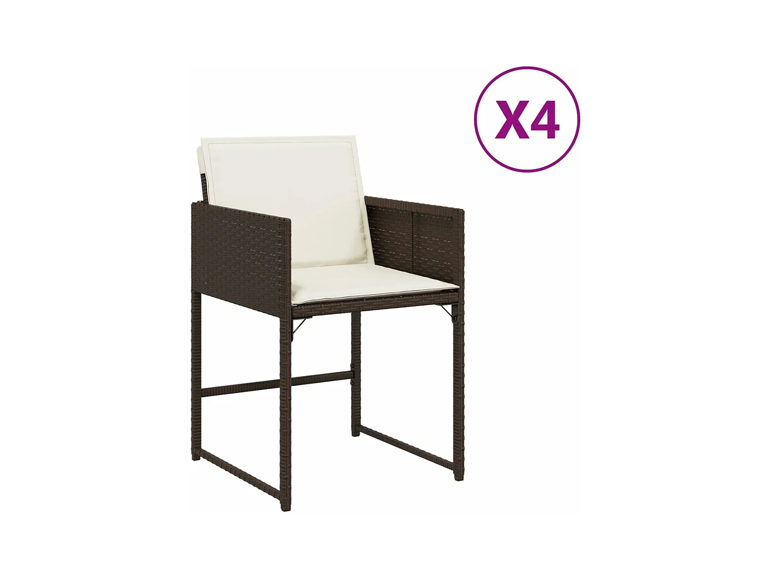 Lot de 4 Chaises de jardin avec coussins marron résine tressée FR36393