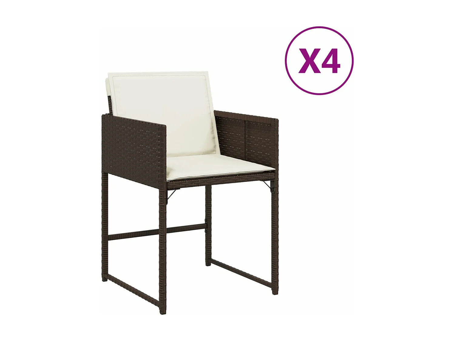 Lot de 4 Chaises de jardin avec coussins marron résine tressée FR36393