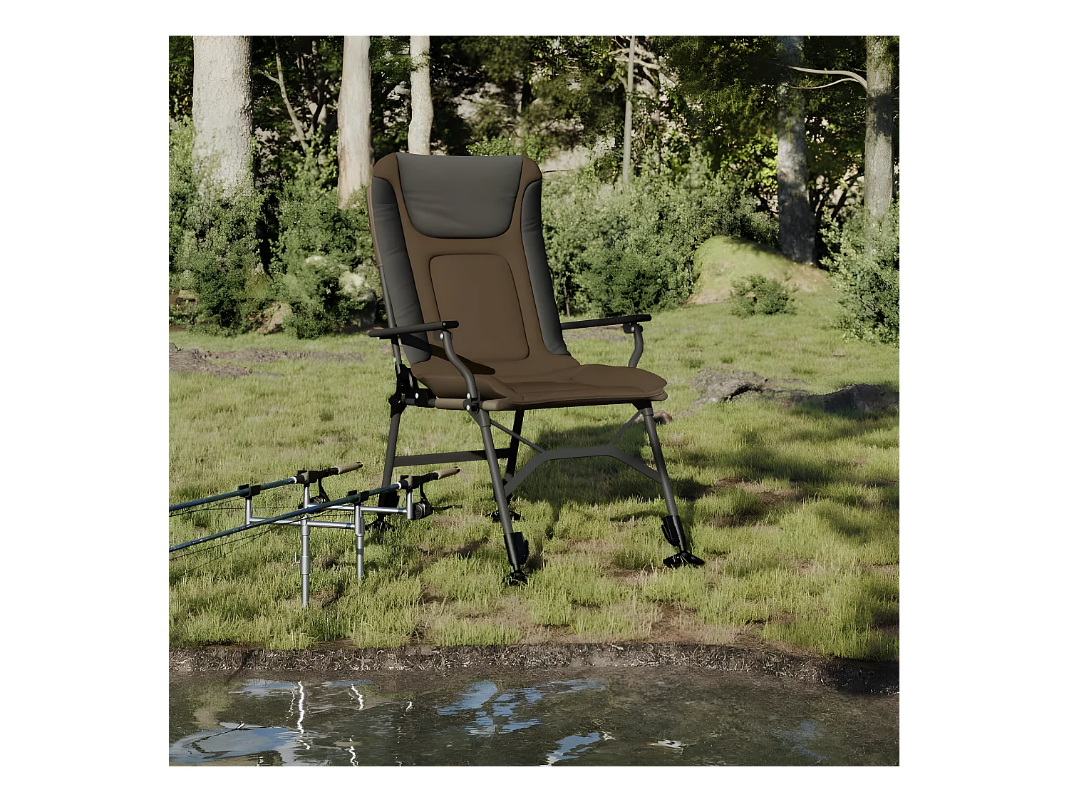 Chaise de pêche avec accoudoir pliable taupe FR32555