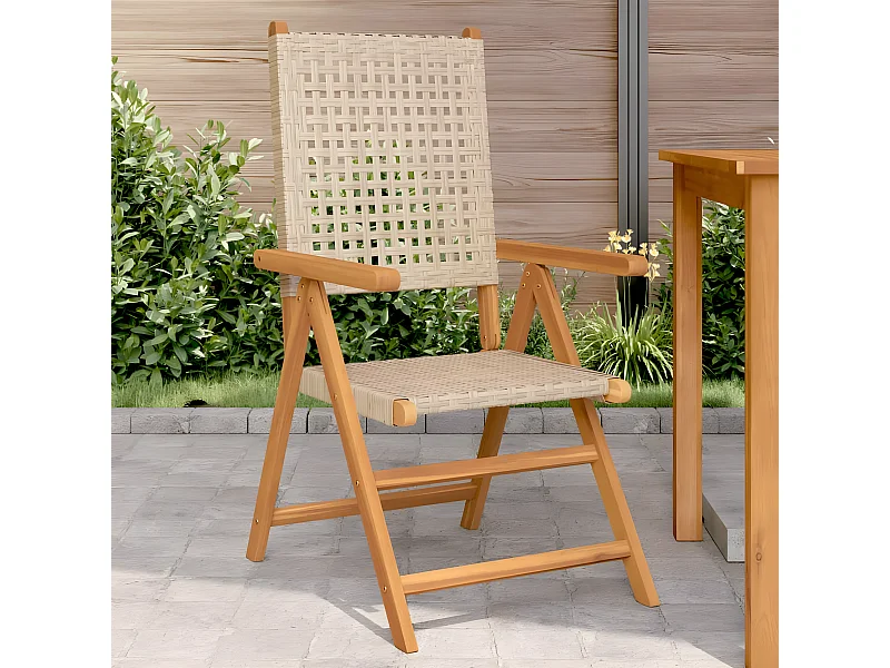 Lot de 2 Chaises de jardin beige bois massif d'acacia et rotin FR11972