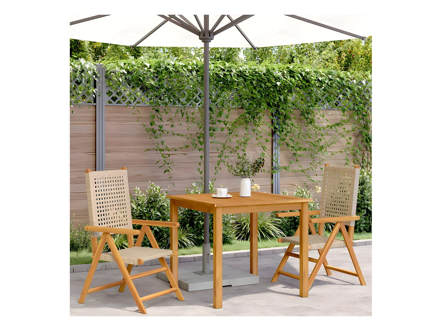 Lot de 2 Chaises de jardin beige bois massif d'acacia et rotin FR11972
