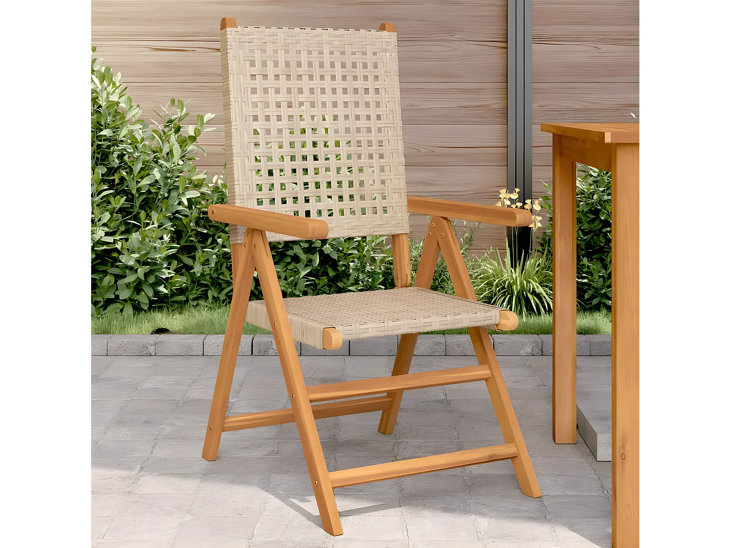 Lot de 2 Chaises de jardin beige bois massif d'acacia et rotin FR11972