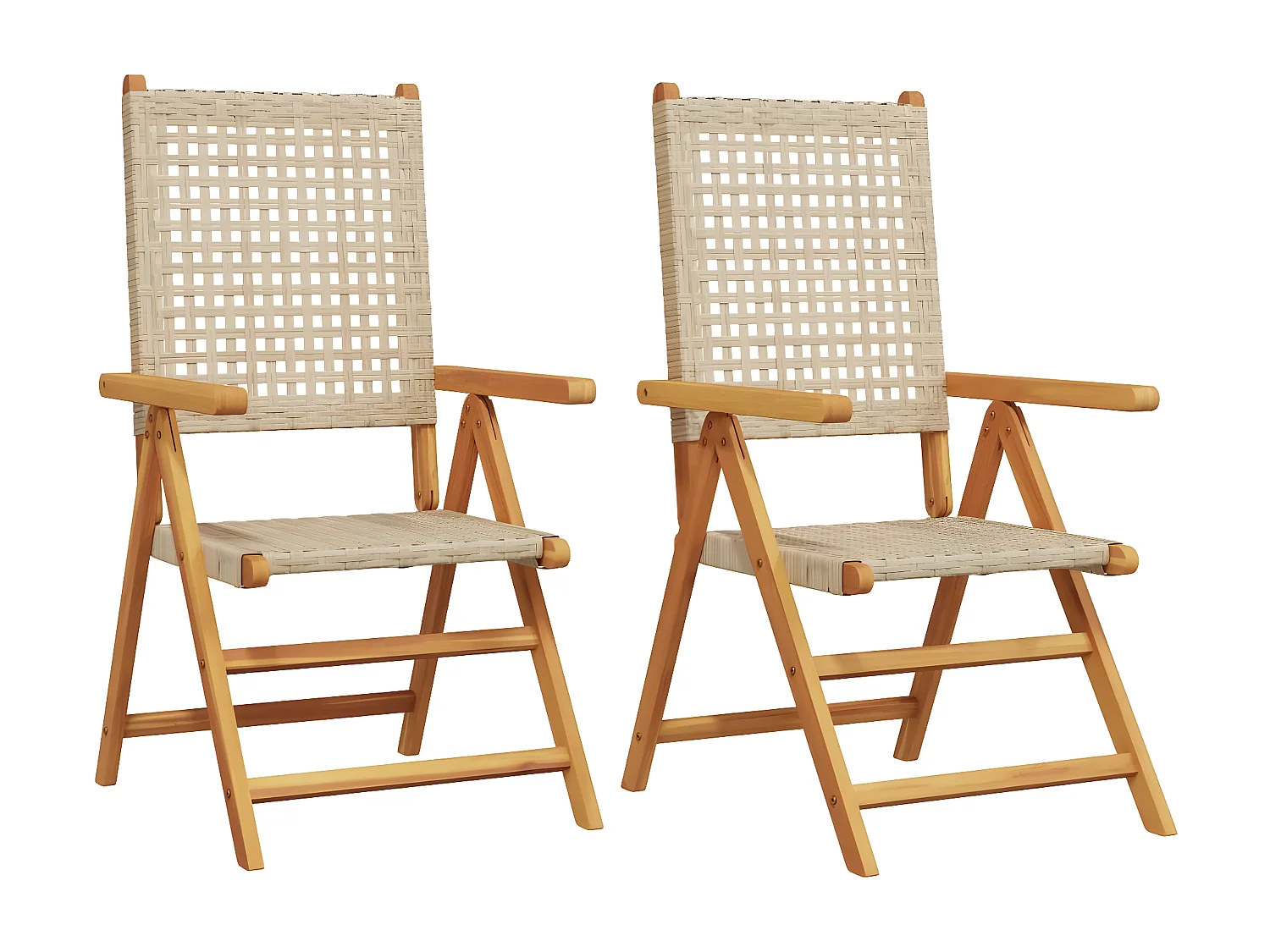 Lot de 2 Chaises de jardin beige bois massif d'acacia et rotin FR11972