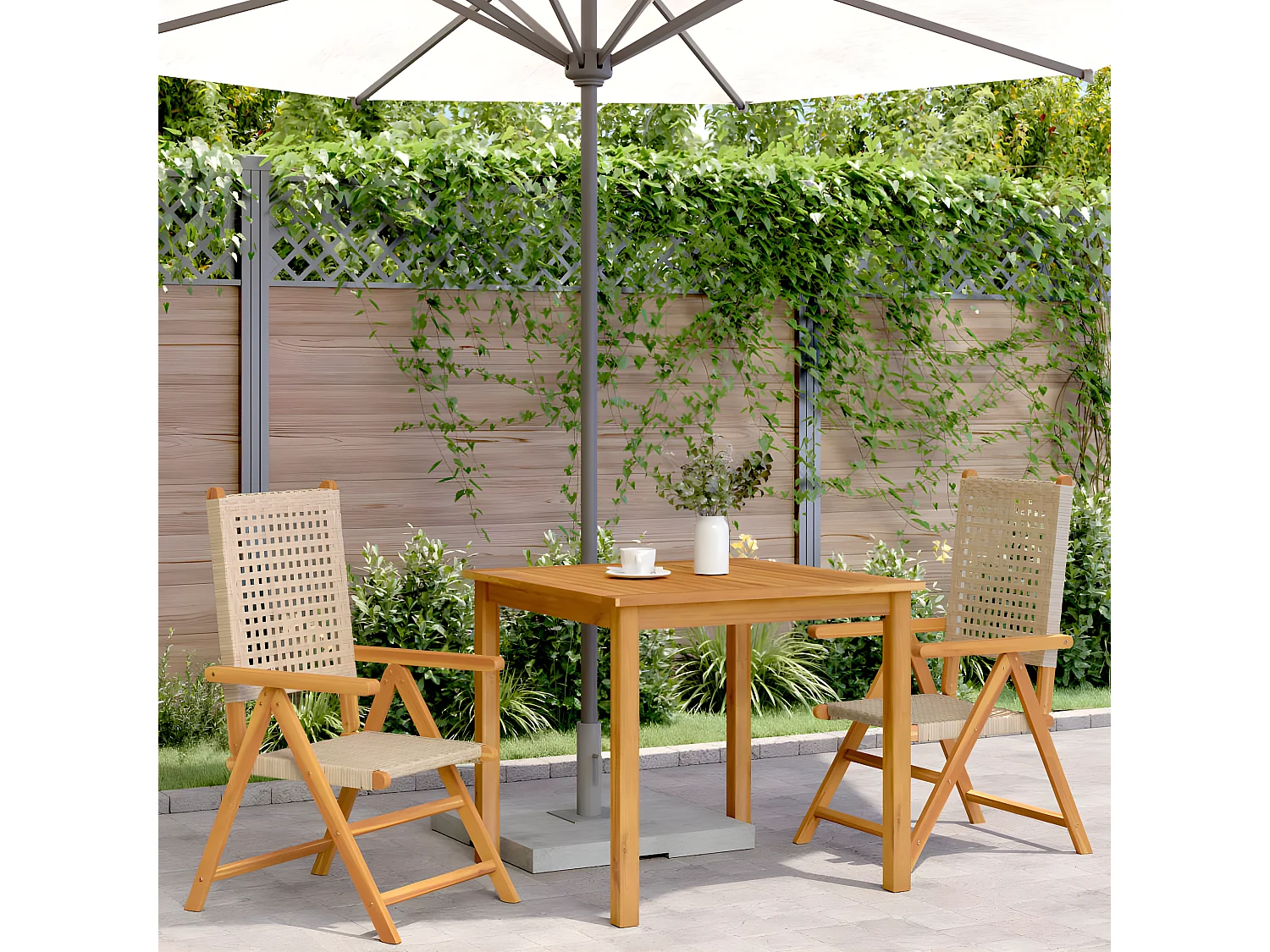 Lot de 2 Chaises de jardin beige bois massif d'acacia et rotin FR11972