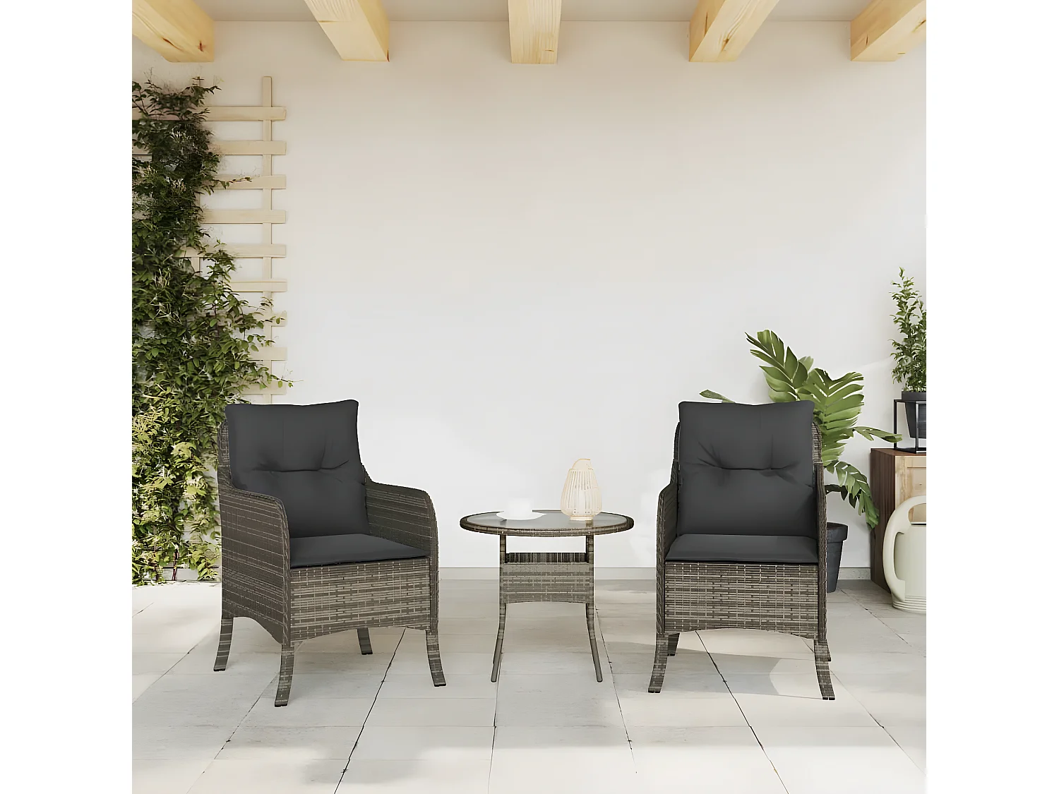 Lot de 2 Chaises de jardin avec coussins gris résine tressée FR27459