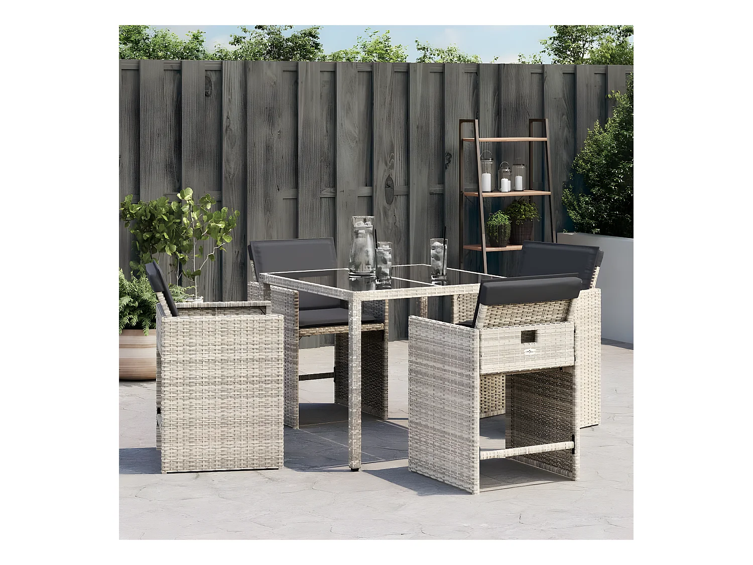 Lot de 4 Chaises de jardin avec coussins gris clair poly rotin FR63602