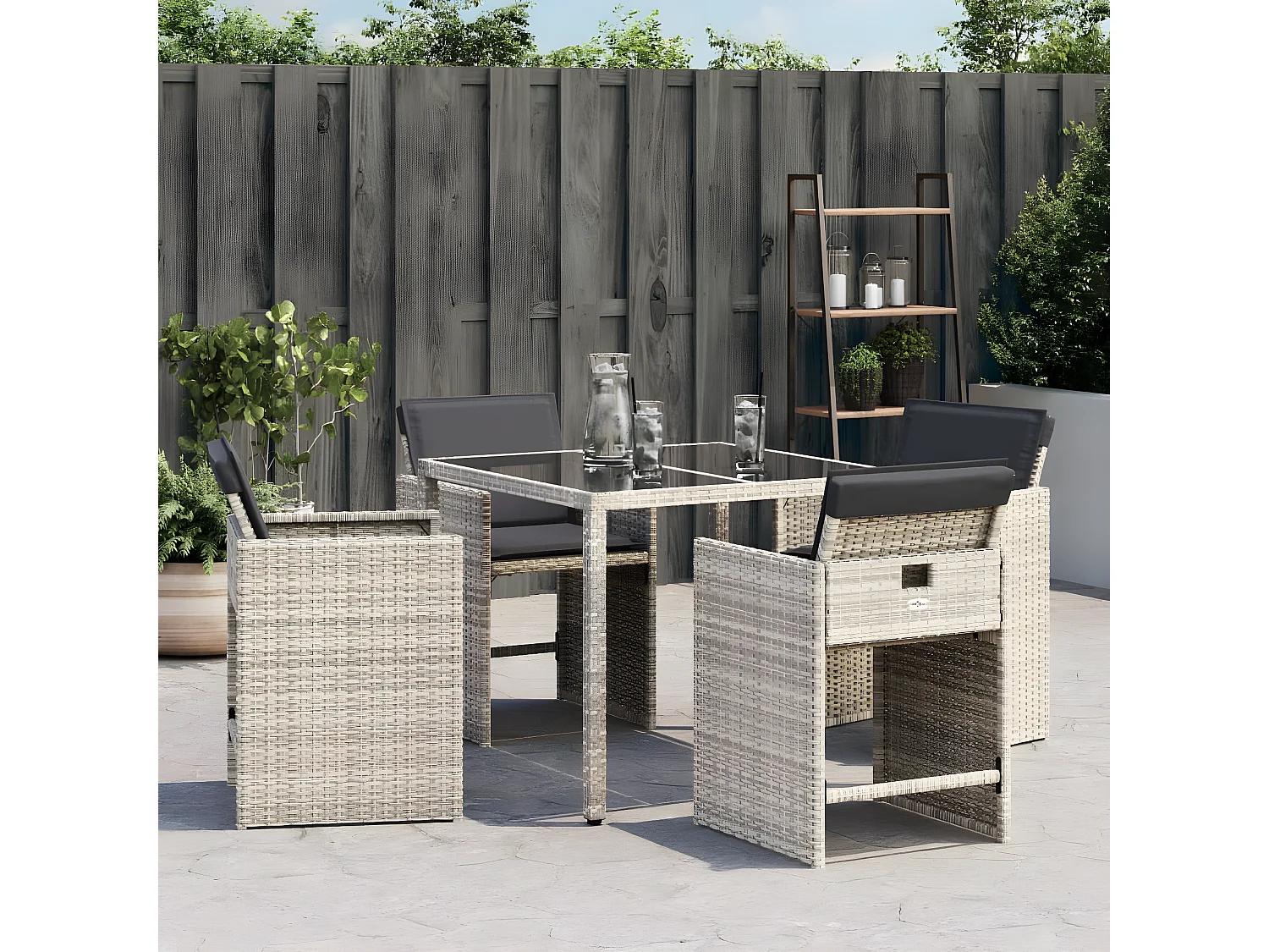 Lot de 4 Chaises de jardin avec coussins gris clair poly rotin FR63602