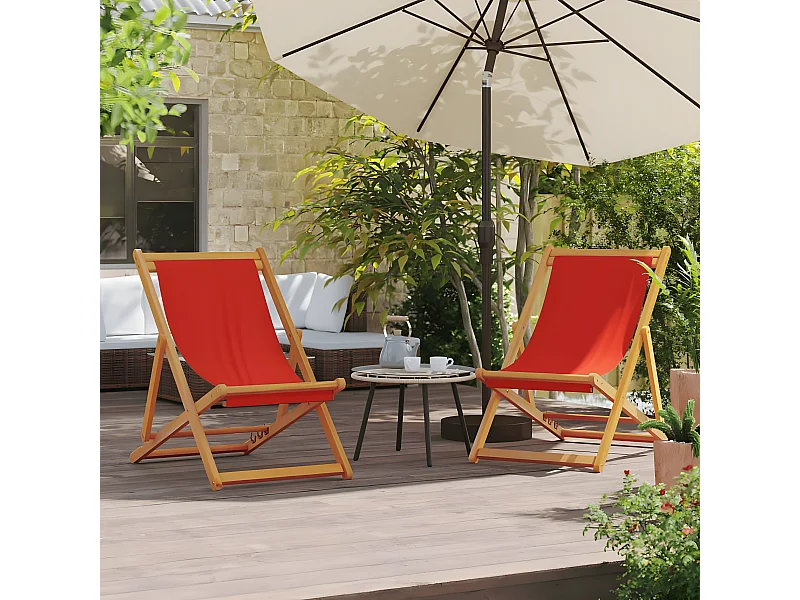 Lot de 2 Chaises de plage pliables rouge tissu FR92658