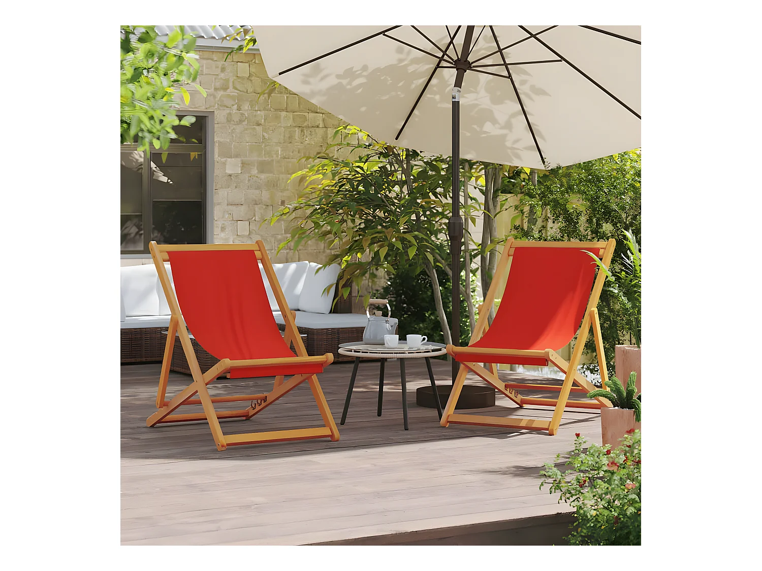 Juego de 2 Sillas de playa plegables tela rojo ES195340