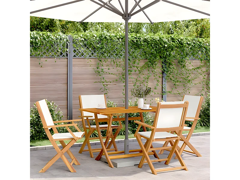 Juego de 4 Sillas jardín plegables tela madera maciza y tela crema ES636887