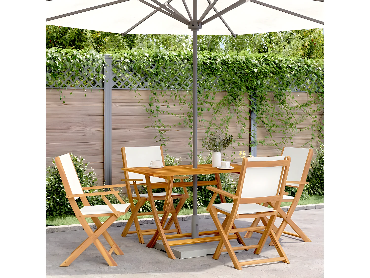 Lot de 4 Chaises de jardin pliantes tissu et bois massif FR38771